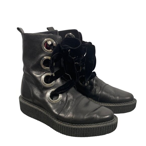 Marc by Marc Jacobs Black Leather combat Boots Size 37 designer fairy grunge - Picture 1 of 11